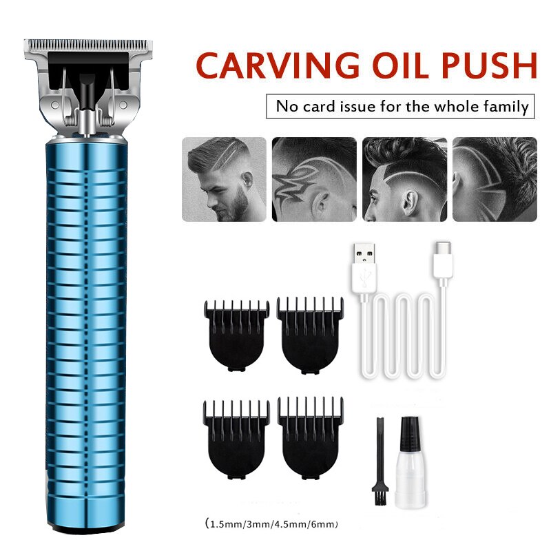 Portable Electric Pro T-Outliner Cordless Trimmer Wireless Hair Clipper Set: Blue