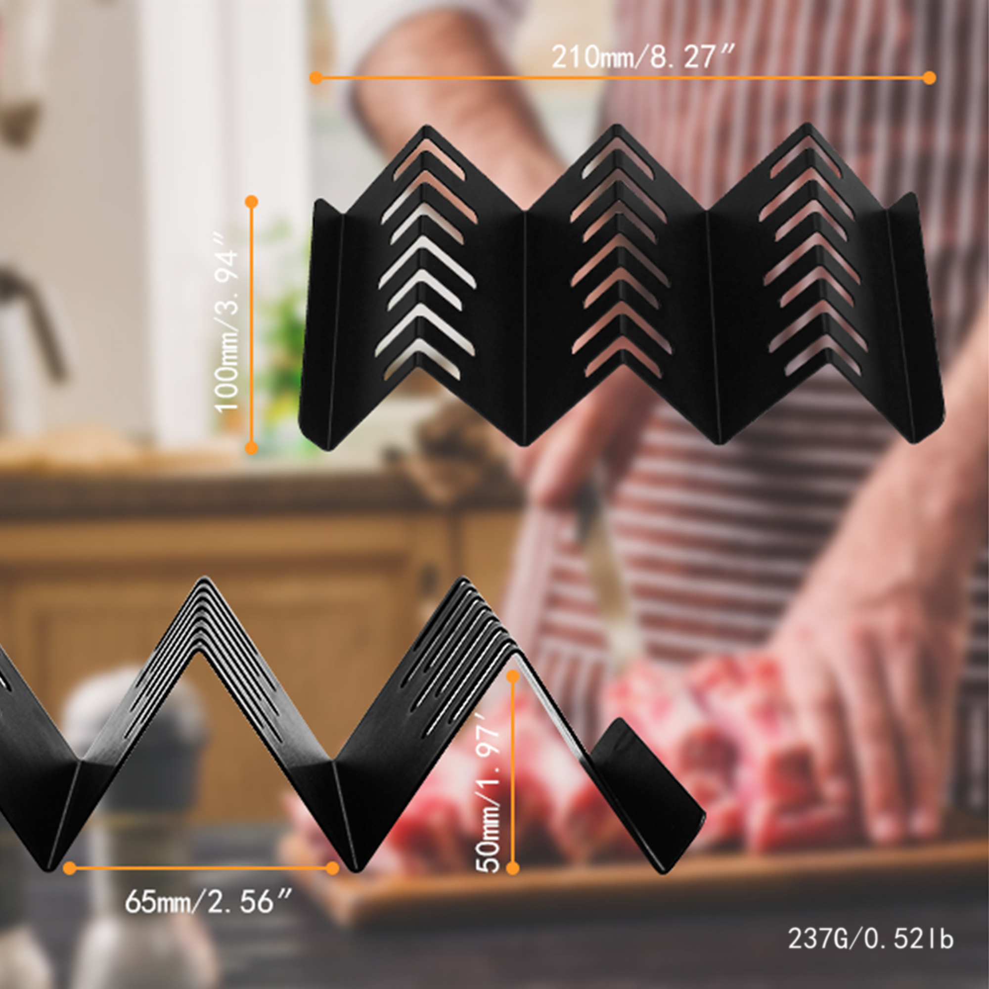 XYj 2PCS Drawer Knife Holder Kitchen Organization W Shape Stainless Steel Knife Block Stand Black Save Space Cooking Tools