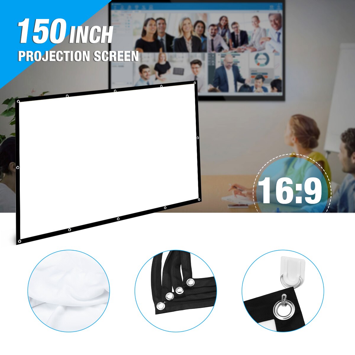 150inch 100inch 16:9 Projector Screen 4K HD TV Screen Folding Portable Soft Home Outdoor KTV Movie Projection Screen Roll UP