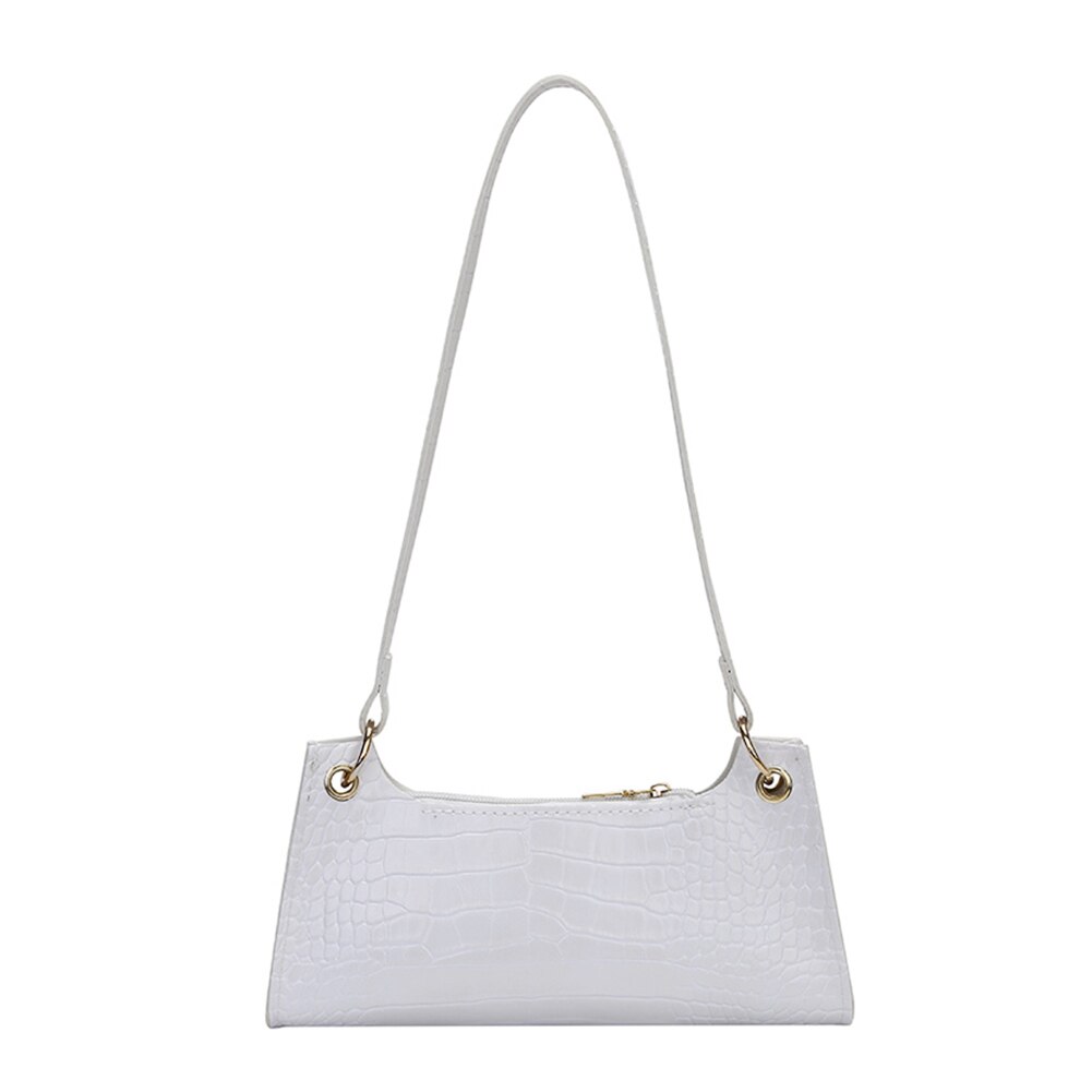 Casual Solid Alligator Pattten Pu Leather Handtas Totes Vrouwelijke Kleine Rits Schoudertassen Populaire Eenvoudige Vrouwelijke Dagelijkse Tas: WHITE