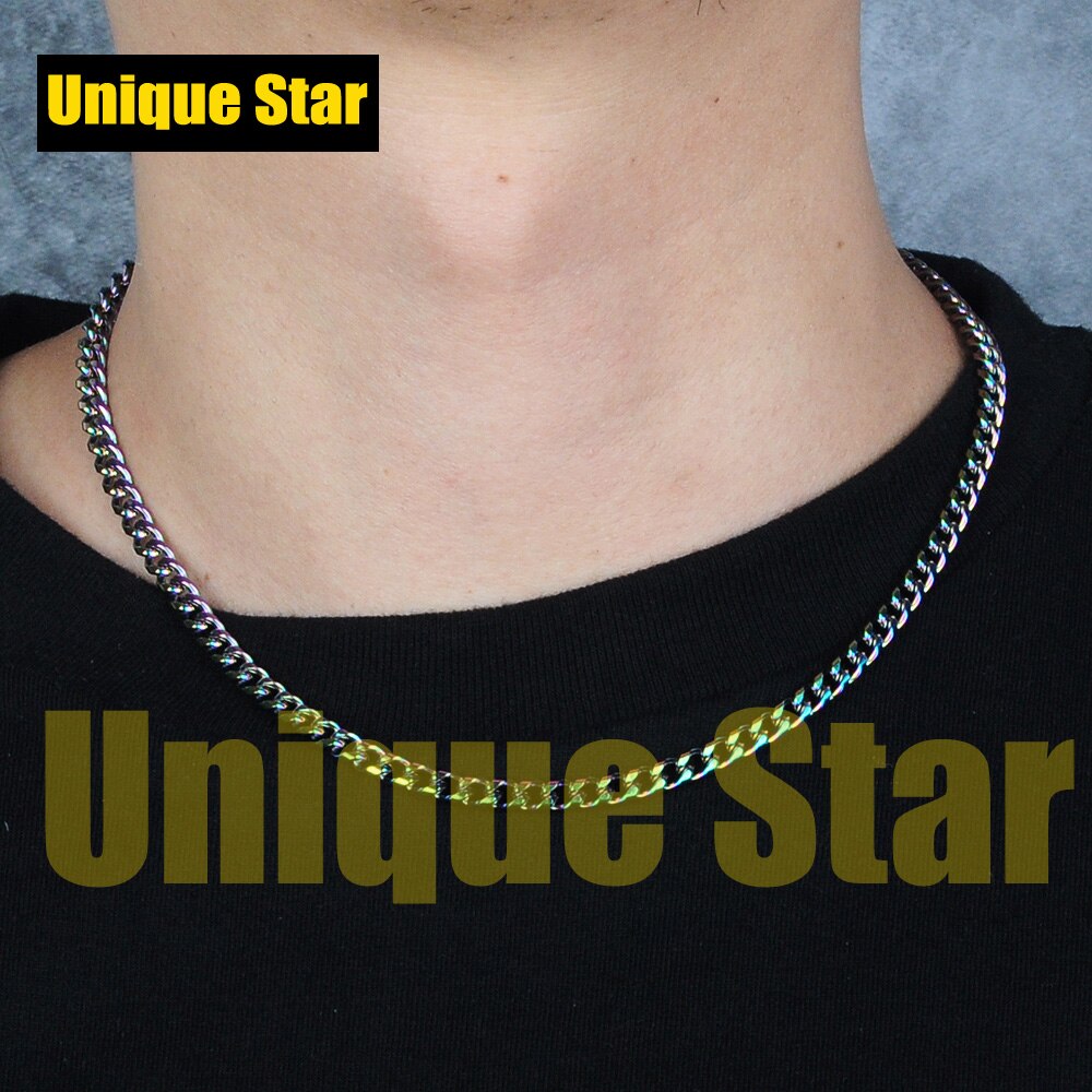 3pcs/lot 5mm 100% Stainless Steel Rainbow Plated Hip Hop Miami Cuban Curb Link Chain Necklace for Men Jewelry