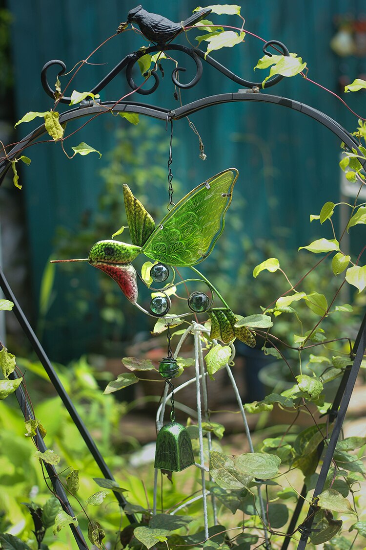 Carillons éoliens en fer forgé couleur verre vert colibri idyllique Style pastorale décoration de jardin extérieur pendentif ornements