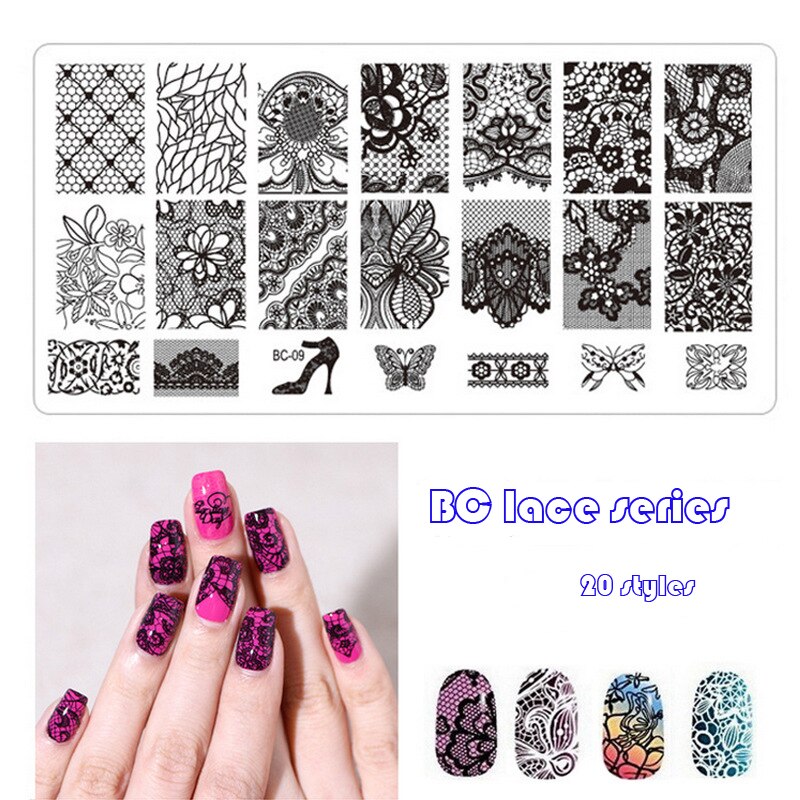 12*6cm Nail art Vorlagen Stanzen Platte Spitze serie Schmetterlinge/Blumen/Pflanzen Muster Transfer Druck vorlage
