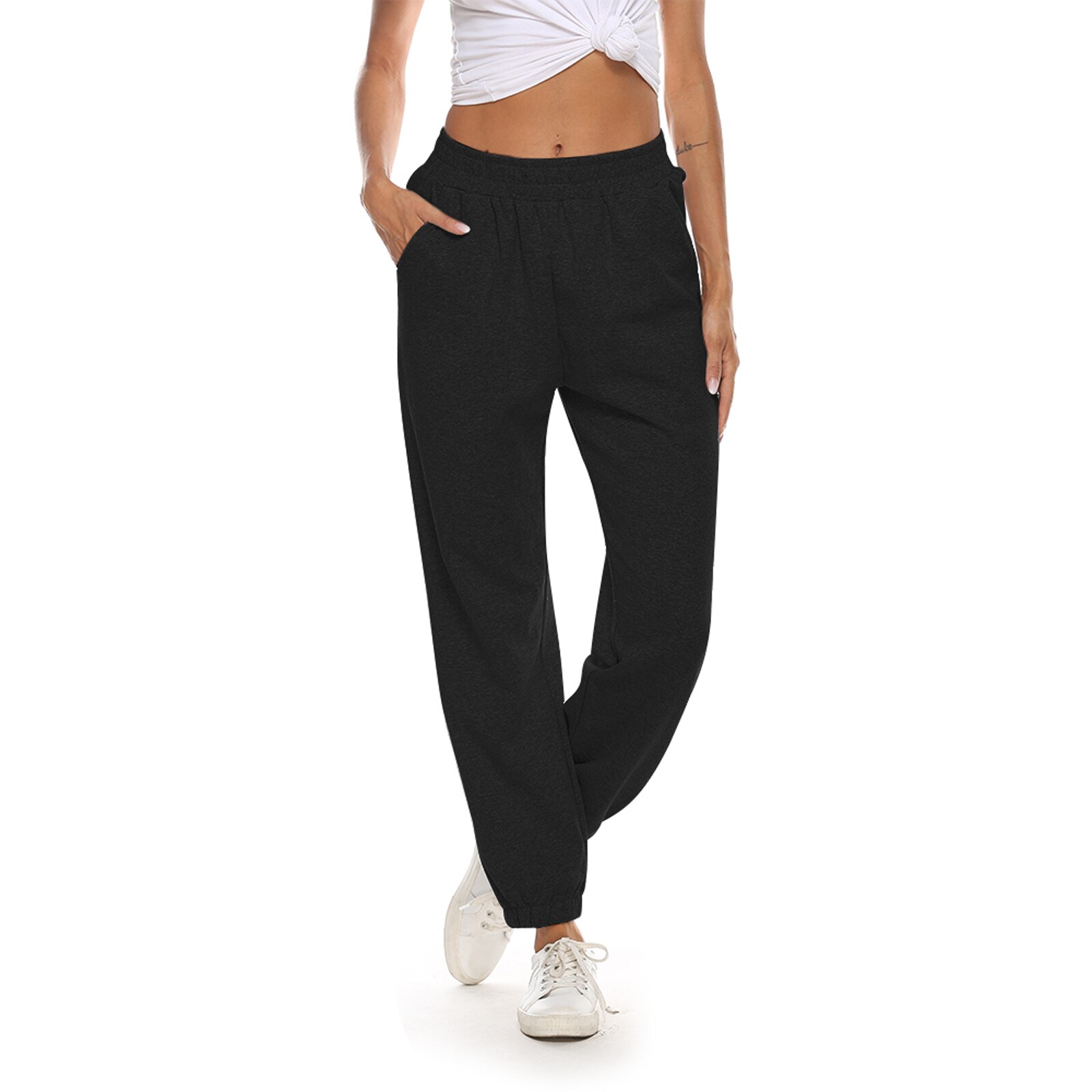 Women's Casual Sport Pants - Elastic Waist, Pockets, Breathable, Loose Fit