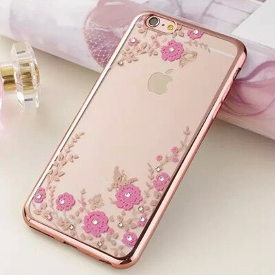 Dla iPhone 7 6S Plus 5 5S 6 przypadku Para Chic kwiat Flora Bling diament Rhinestone wyczyść miękka TPU poszycia skrzynka dla iPhone 7 przypadku: For iPhone 6 6S Plus / Rose Pink