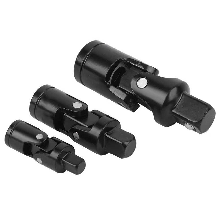 3Pcs Swivel Universal Joint Set Chrome Vanadium Steel Joint Socket Wrench Extension Bar Socket Adapter 1/2 3/8 1/4inch