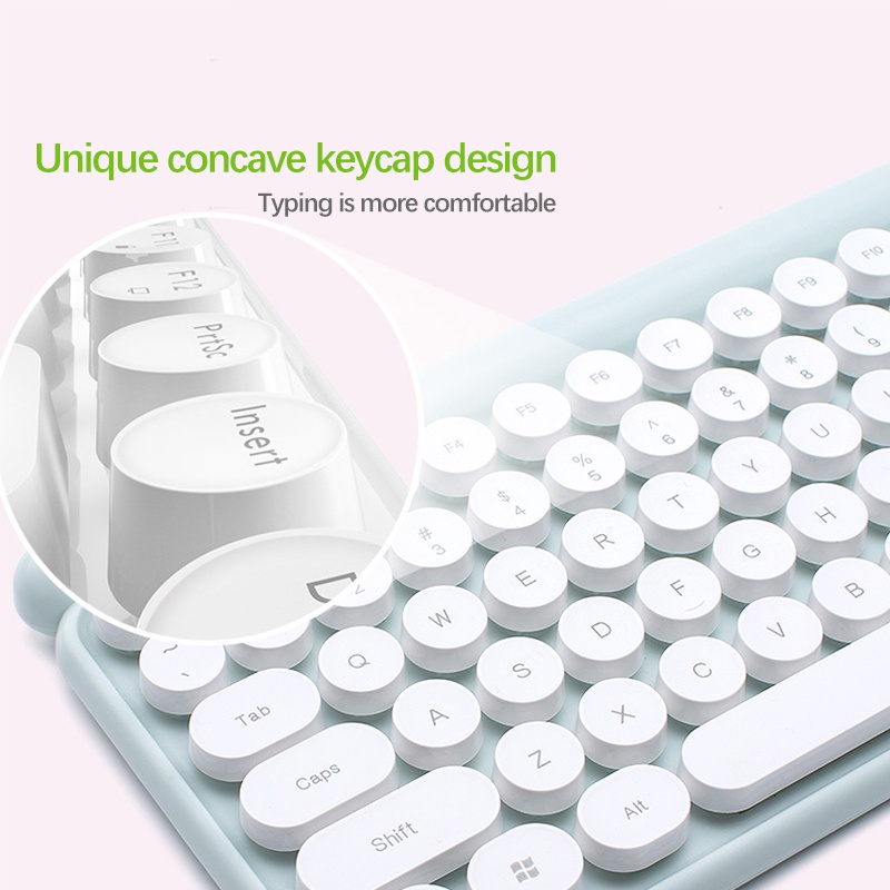 GOOJODOQ Wireless Keyboards for Laptop Round Caps Retro Typewriter Portable Gamer Keyboard and Mouse Set for Windows iOS Android