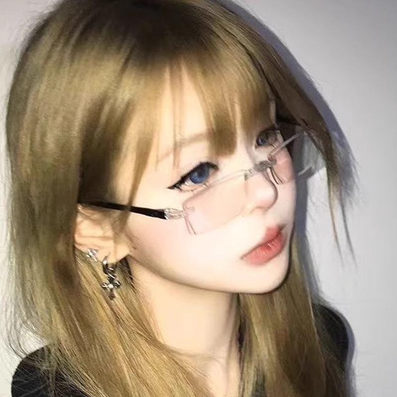 Square Rimless Anti-Blue Light Glasses Women Men Summer Silver Frame Optical Spectacle Eyeglasses Computer Reading Eyewear