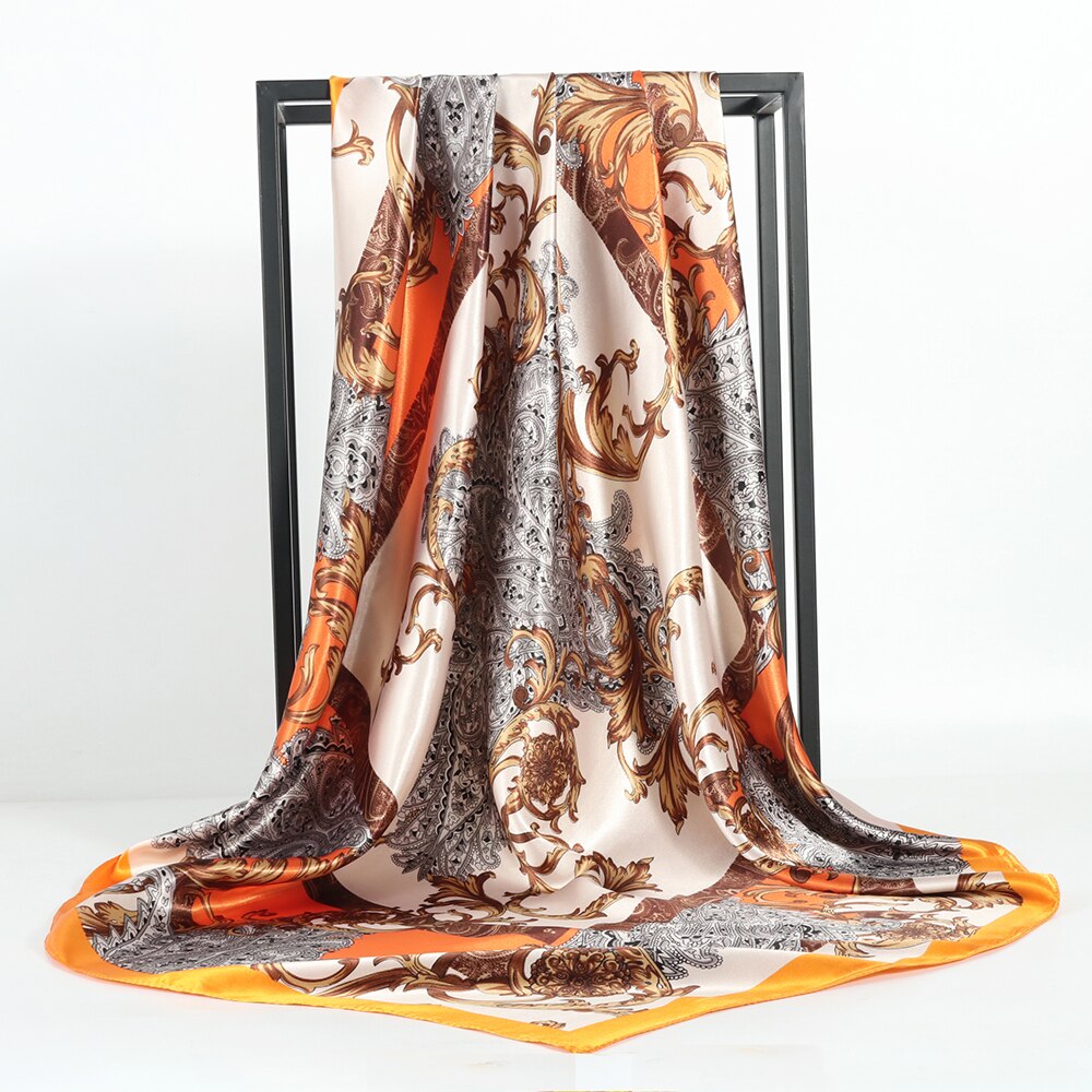 Foulard en soie pour femmes, classique rétro, en Satin, Bandana, Cheveux doux, Hijab, 90x90cm: KX2-9