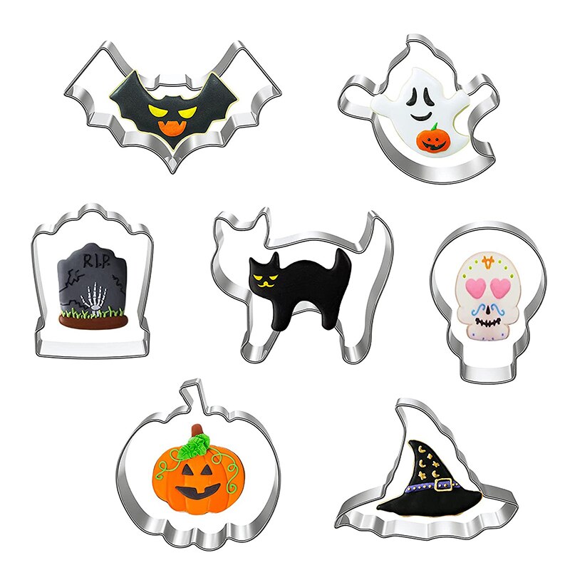 7PCS Halloween Biscuit Cutters Mold For Baking Metal Tool Pumpkin Cutter Cookie Stamp Party Gourmet Bakery Decoration