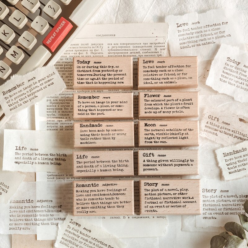 Vintage anglais dictionnaire série bois timbre bricolage bois caoutchouc timbres pour Scrapbooking papeterie Scrapbooking Standard timbre