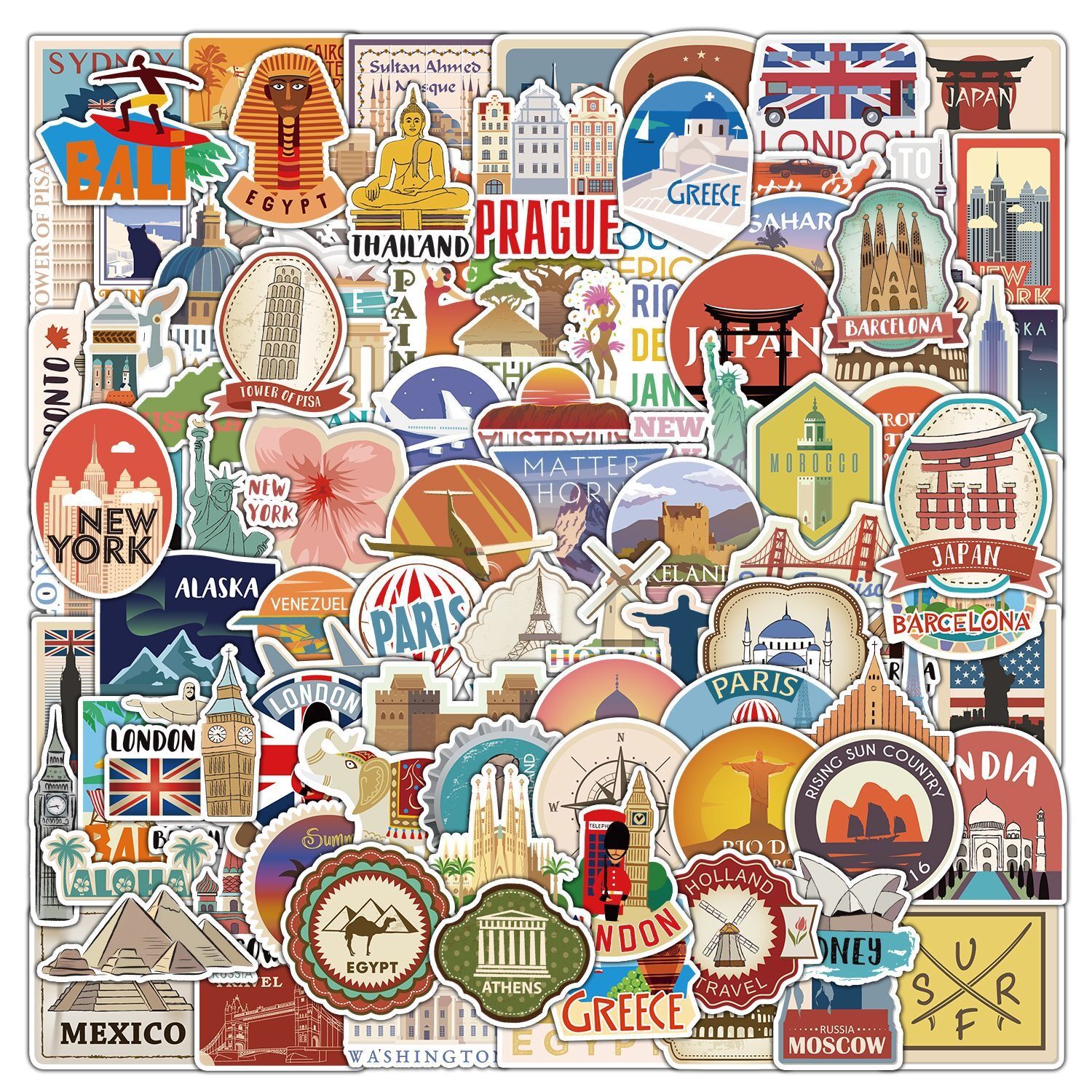 50/100PCS Mix Wereldberoemde gebouwen Reizen Stad Stickers Landmark Landschap Decals DIY Telefoon Bagage Laptop Skateboard Sticker