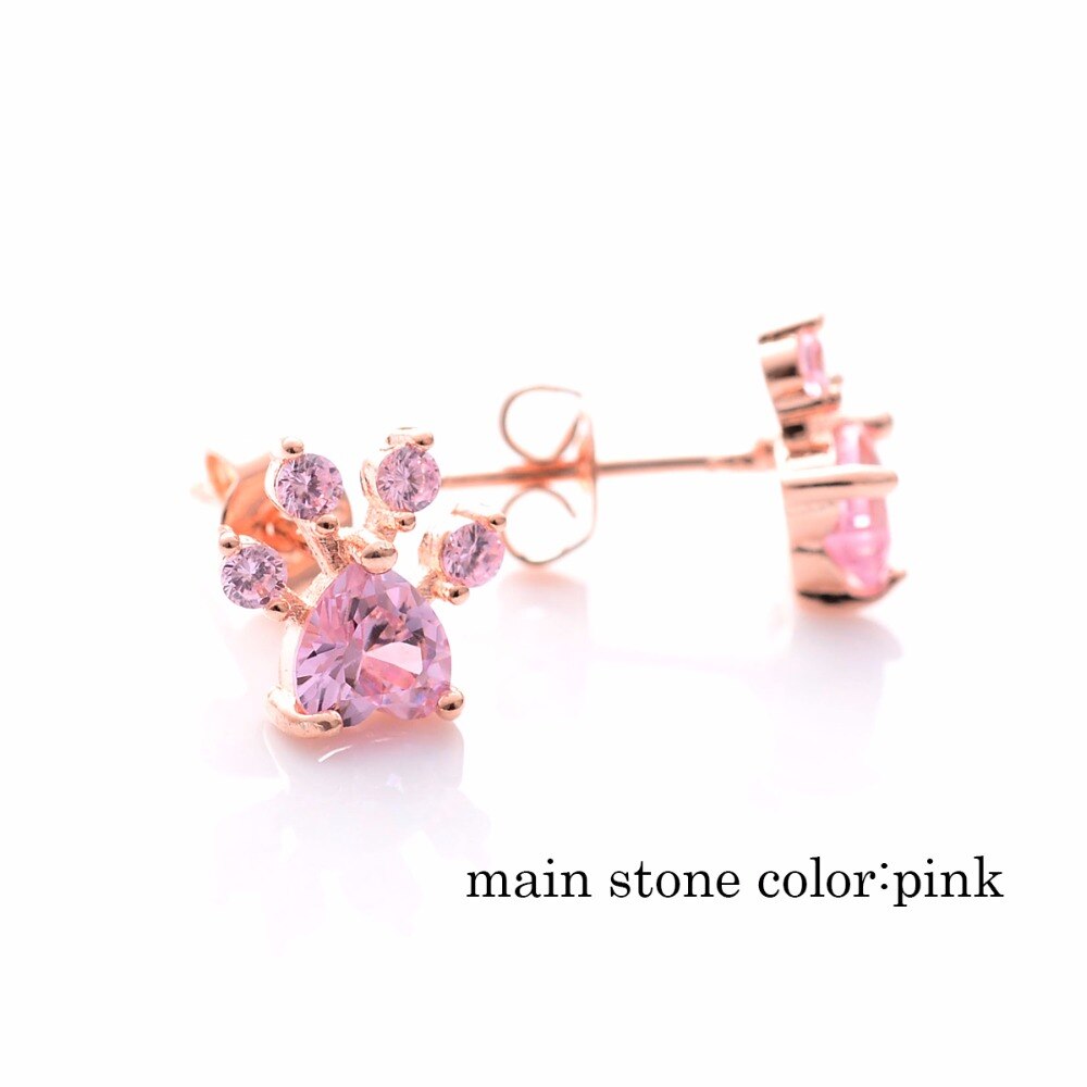 SIPENGJEL Cute Pink Zircon Cat Paw Earrings Trend Bear And Dog Paw Pink Claw Stud Earrings For Women Jewelry