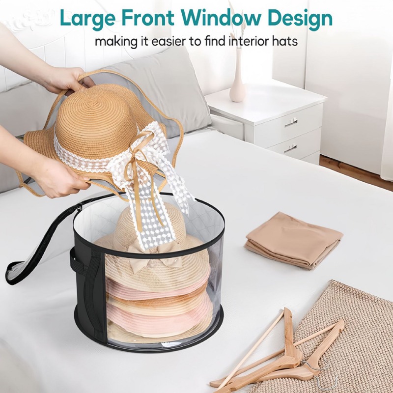 Hat Storage Box Non-woven Clear Storage Bucket Foldable Travel Storage Box with Zipper Clothes Hat Large Capacity Organizing Bag