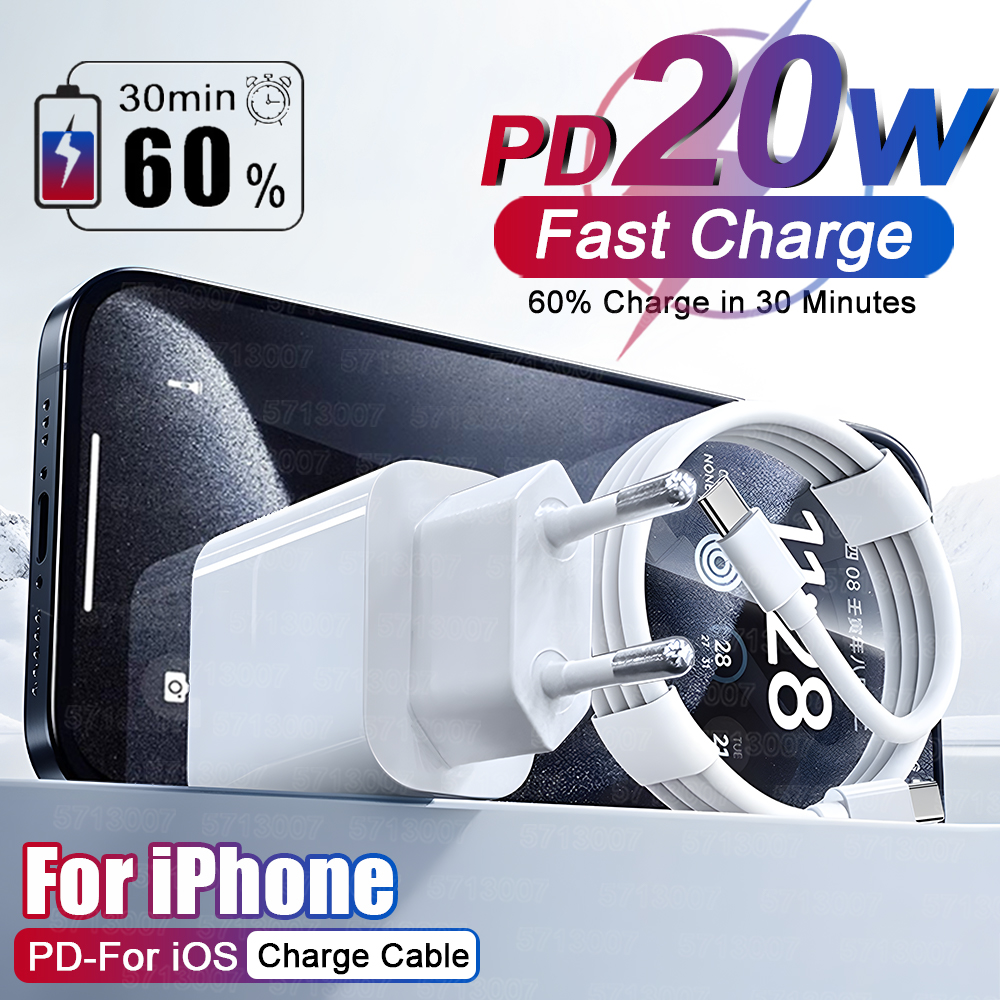 20W para iPhone USB C cargador rápido para iPhone 15 14 13 12 11 16 Pro Max 8 Plus PD cargador tipo C cable de carga rápida Accesorios