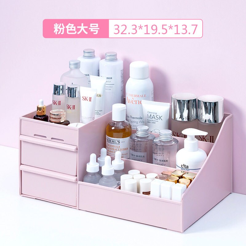 Multifunktionel plastopbevaring makeup arrangør bordskuffe skrivebord opbevaringsskuffe æske diverse kosmetikbeholder hjemmekontor: Lyserød størrelse l