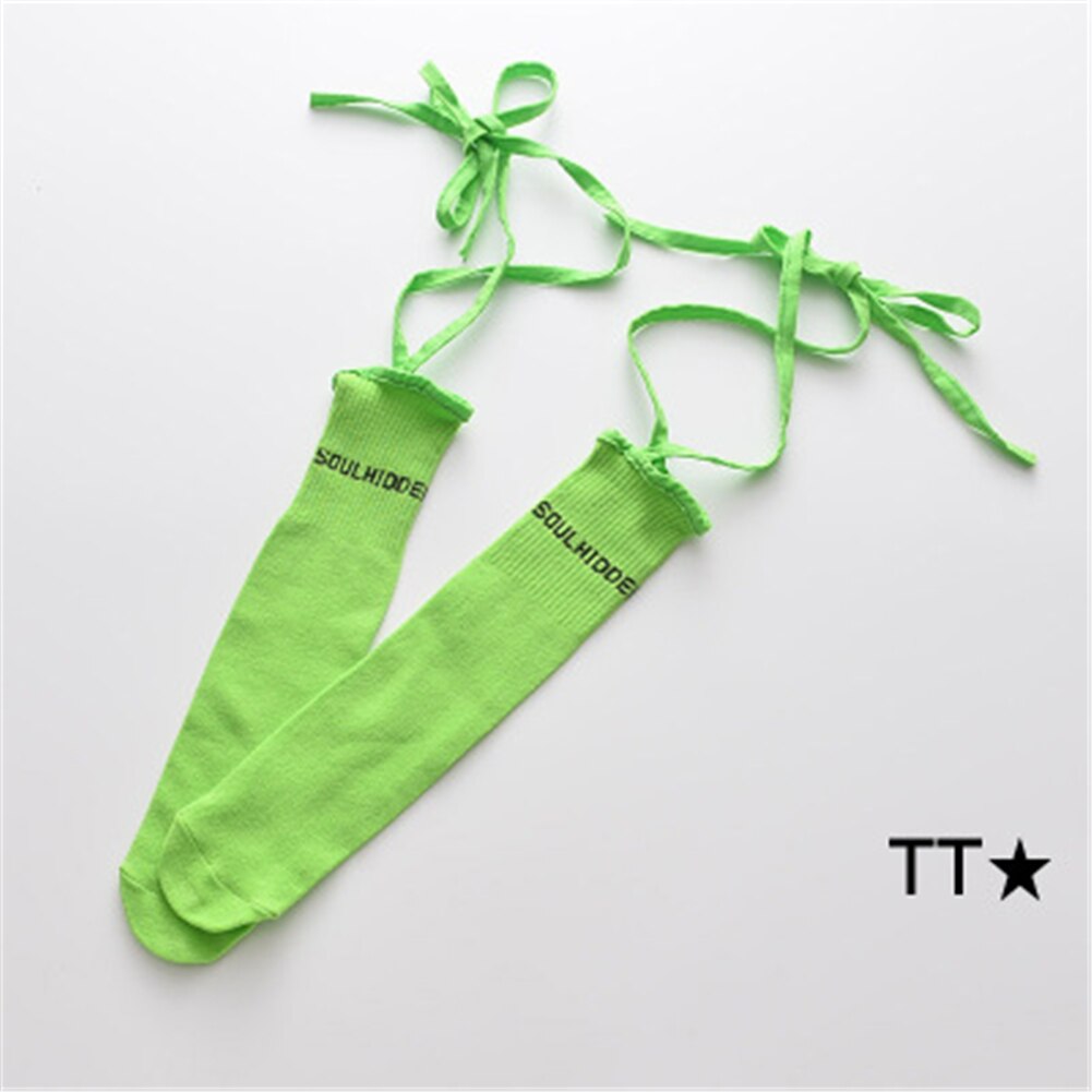 Bebê menina moda malha carta imprimir joelho meias altas com cor fluorescente meias para crianças crianças crianças meias
