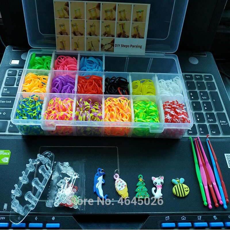Caja de tejido de gomas para niños, pulsera elástica artesanal, Kit de artesanía, para niñas, juguetes para niños de 7, 8 y 10 años