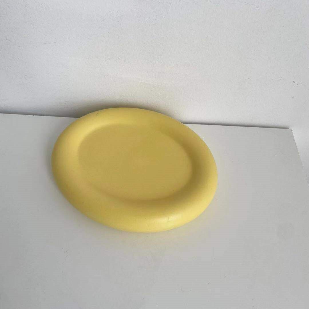 Vaisselle nordique en céramique, assiette de nourriture occidentale assiette à salade assiette à fruits ménage Dessert petit déjeuner assiette à Dessert: ellipse yellow