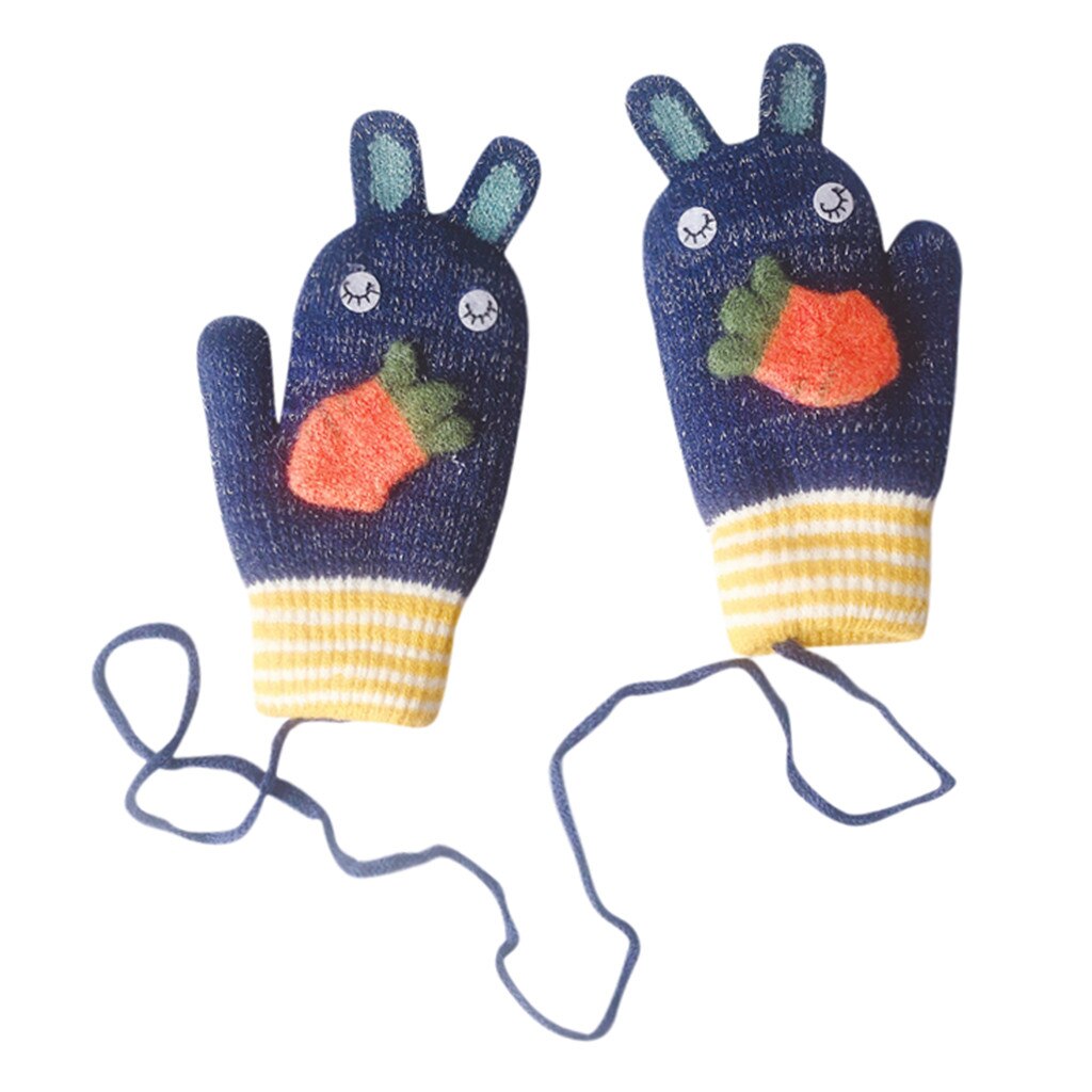Baby Cartoon Full Finger Warm Gloves Thicken Knitted Mittens Gloves Toddler Boys Girls Cute winter mitten Guantes de bebe: Navy