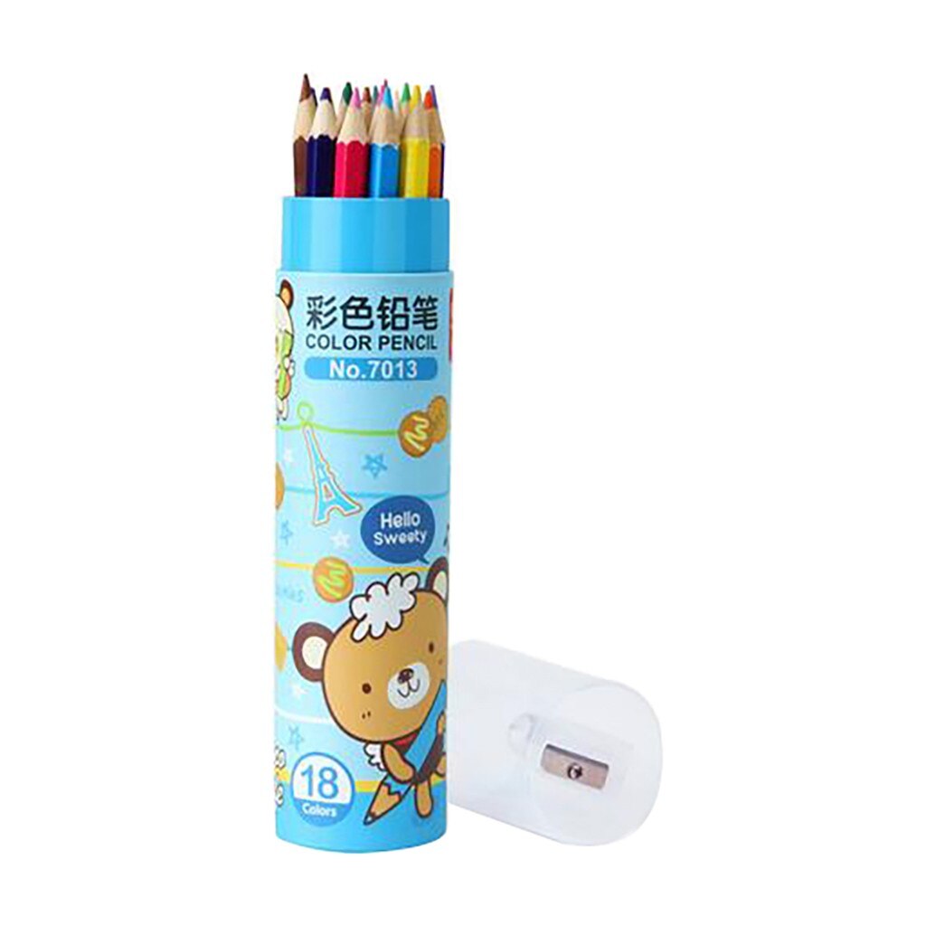 18 stk børn blyant tønde maleri blyant med slibemaskine tegning børste til kid skole graffiti tegning maleri papirvarer 4.9: Default Title