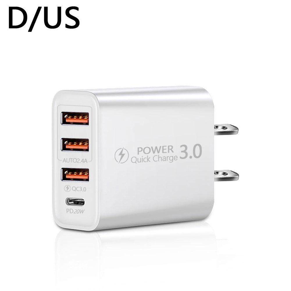 48W Fast Phone Charger Quick Charge 3.0 4.0 PD 30W Wall Mobile Phone Charger For iPhone 12 11 Xiaomi Samsung USB Type C Charger: white US