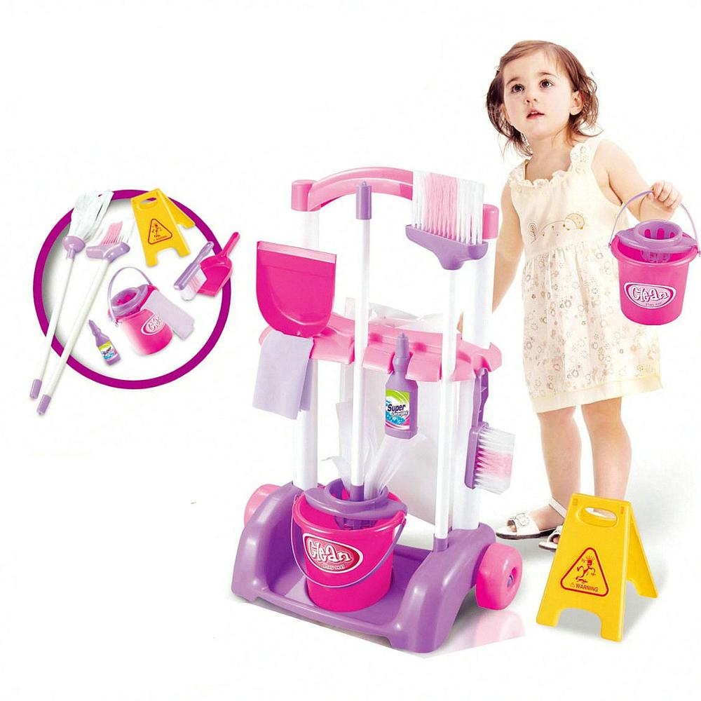 Juguetes de limpieza de suelo para niños, Cubo de trapeador, escoba, aspiradora, juguetes para juego de imitación, para niñas de 3 a 6 años, 53cm
