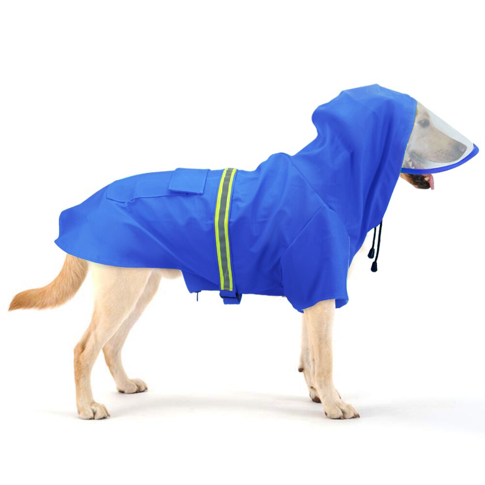Cão capa de chuva reflexiva à prova doverall água cão geral com capuz roupas cão capa de chuva para médio grande pet golden retriever: Azul / 4 XG