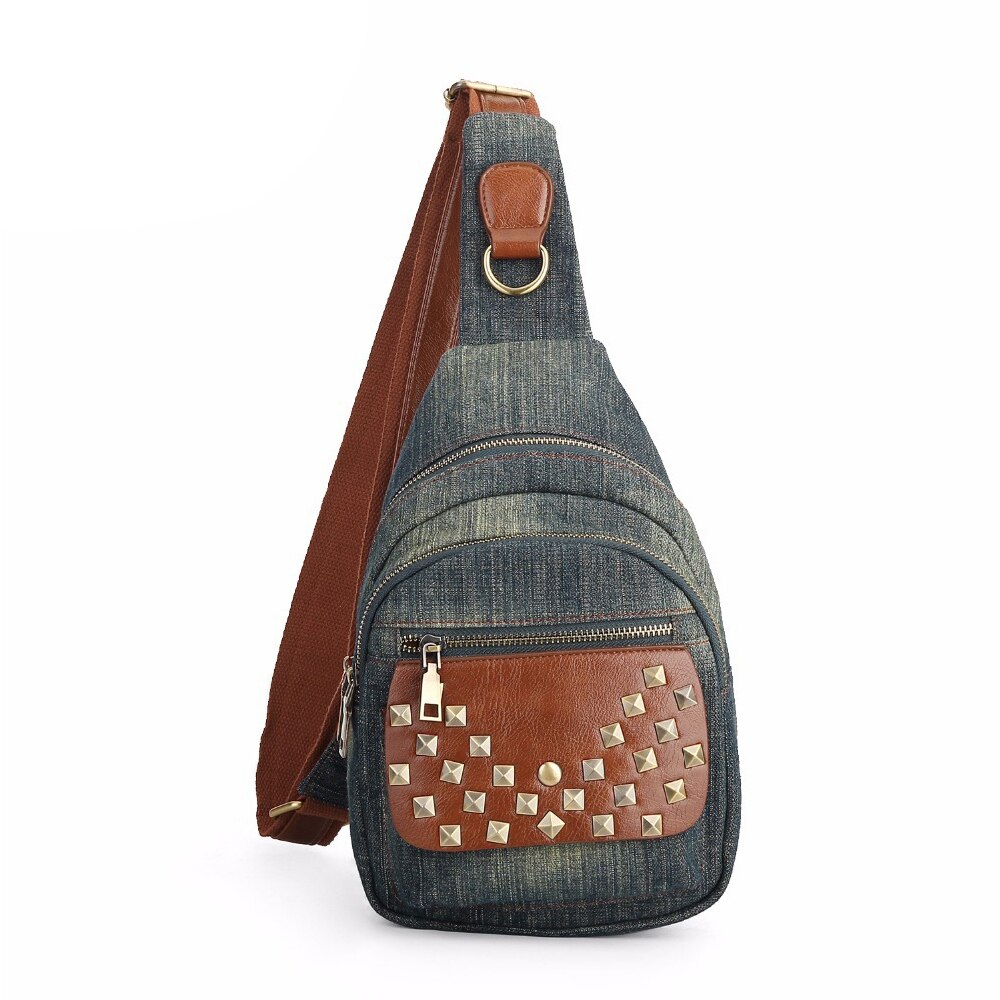 Rock studs schoudertassen jeans dames borsttassen duurzame casual dagrugzak denim dames handtas schouder messenger bags: Default Title