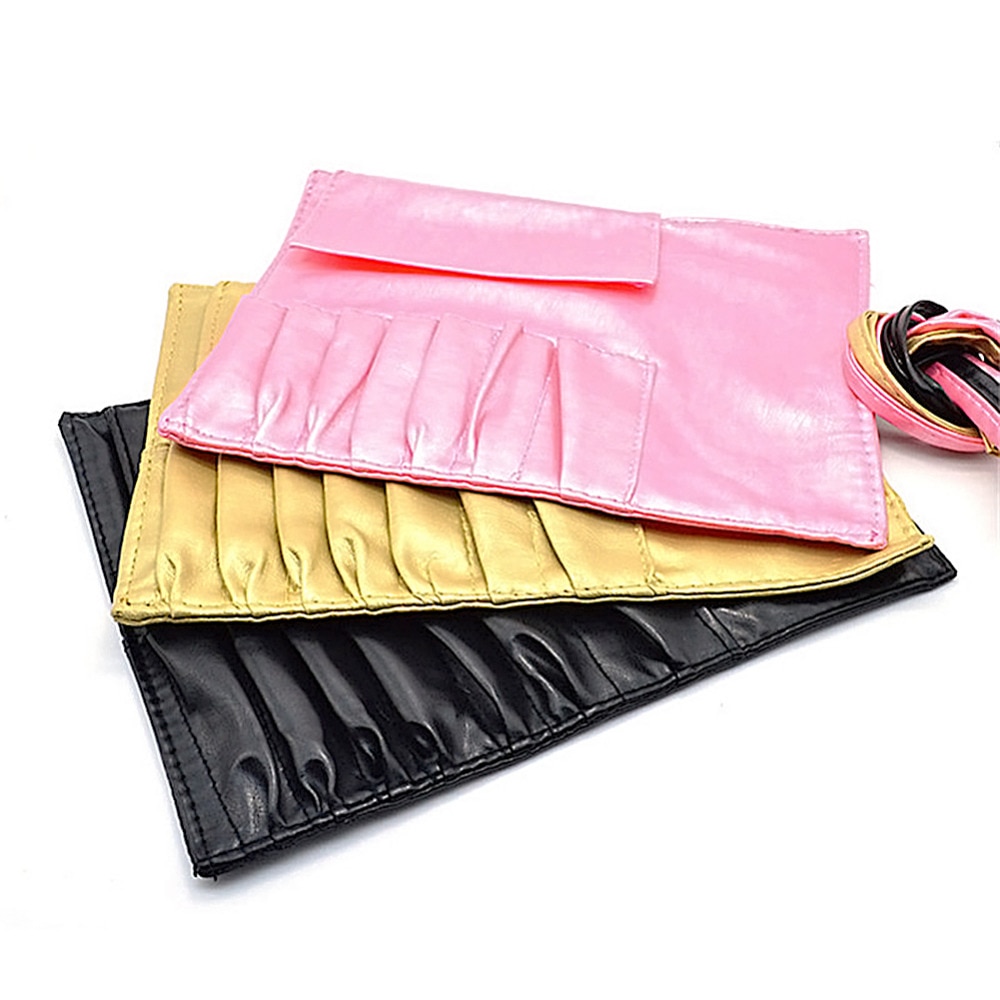 1pc Wrap Roll Up Pen Makeup Brushes Case Holder Cosmetic Brushes Belt Strap Pouch PU Leather Srorage Bag Beauty Makeup Tool