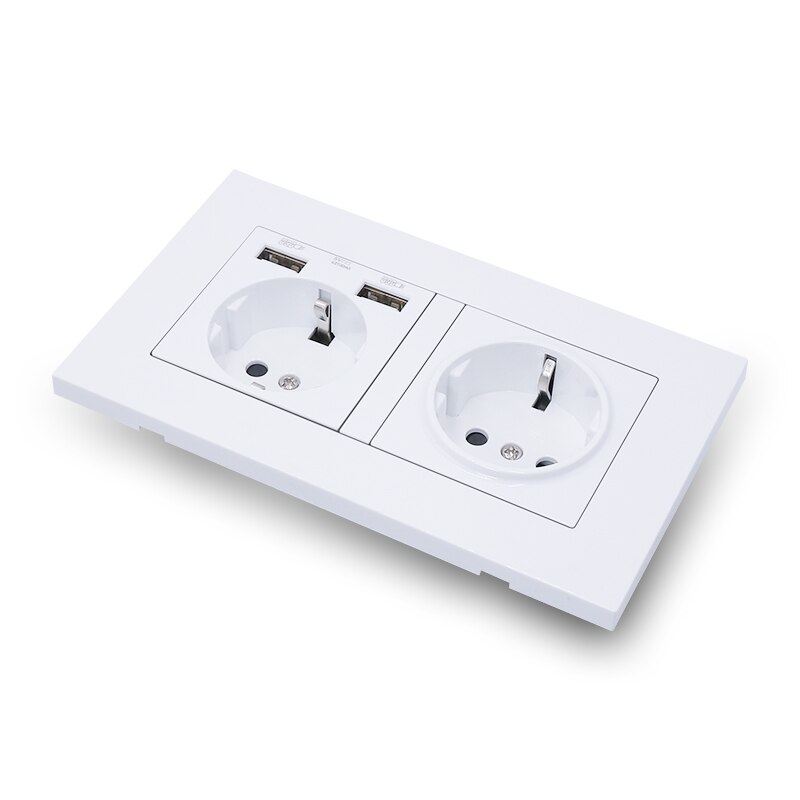 EU Standard Power Socket with USB, Double Outlet, AC 110~250V 16A, 146mm*86mm Wall Electrical Plug Power Socket