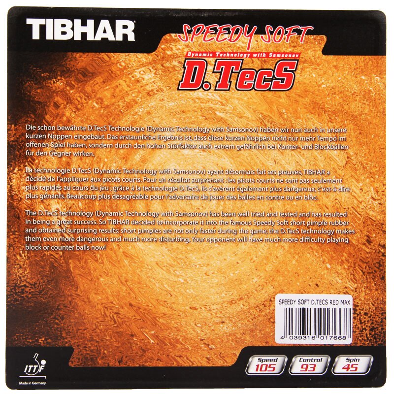 TIBHAR SPEEDY SOFT D.TECS short pips with sponge table tennis rubber ping pong tenis de mesa