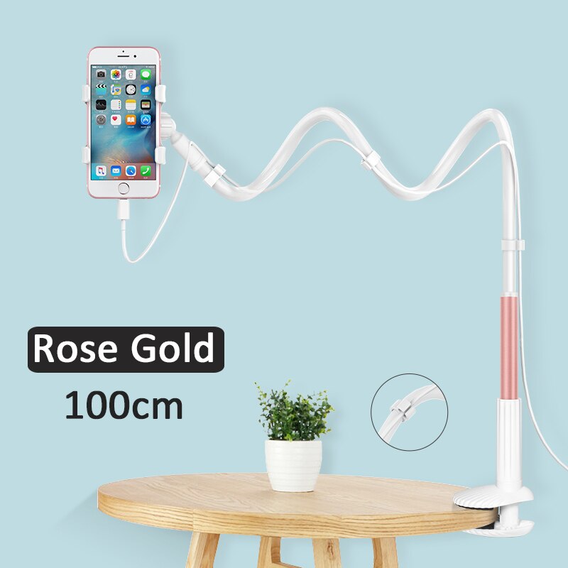 Universal 360 Rotating Flexible Arm Phone Holder Desktop Bed Lazy Tablet Clip Bracket Mobile Stand Support For iPhone Samsung: 100cm rose gold