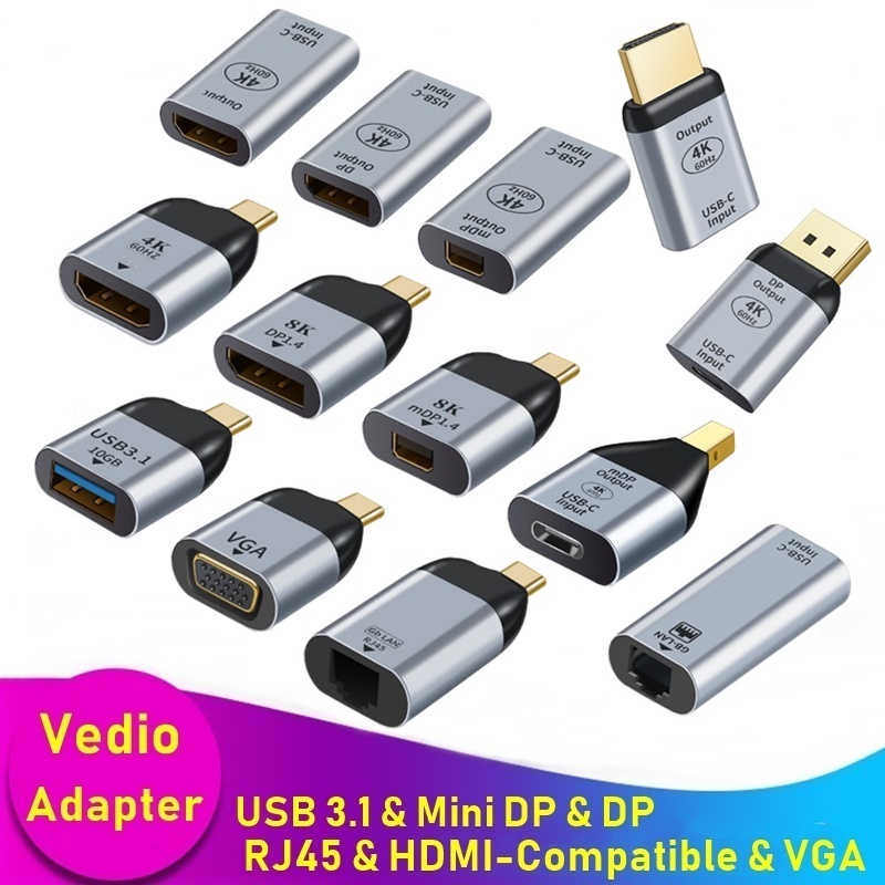 USB Type C Adapter Male naar USB/HDMI-compatibel/DP/VGA/Mini DP/RJ45 Female 4K/8k 60Hz Vedio Transfer voor Laptop Telefoon Macbook Pro