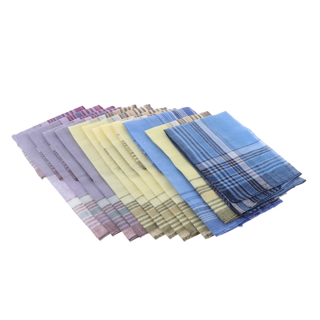 Set  of 12 st herr rutmönster #39 gentleman klassisk ficka fyrkantig näsduk