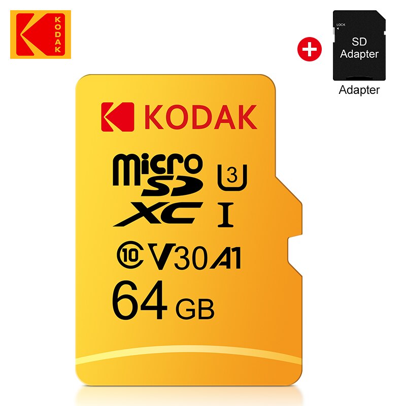Kodak-Tarjeta de memoria Flash Micro SD, 128GB, 256GB, U3, A1, 32GB, 64GB, TF, 4K, Clase 10, U3, UHS-I, 16GB: 64GB-U3
