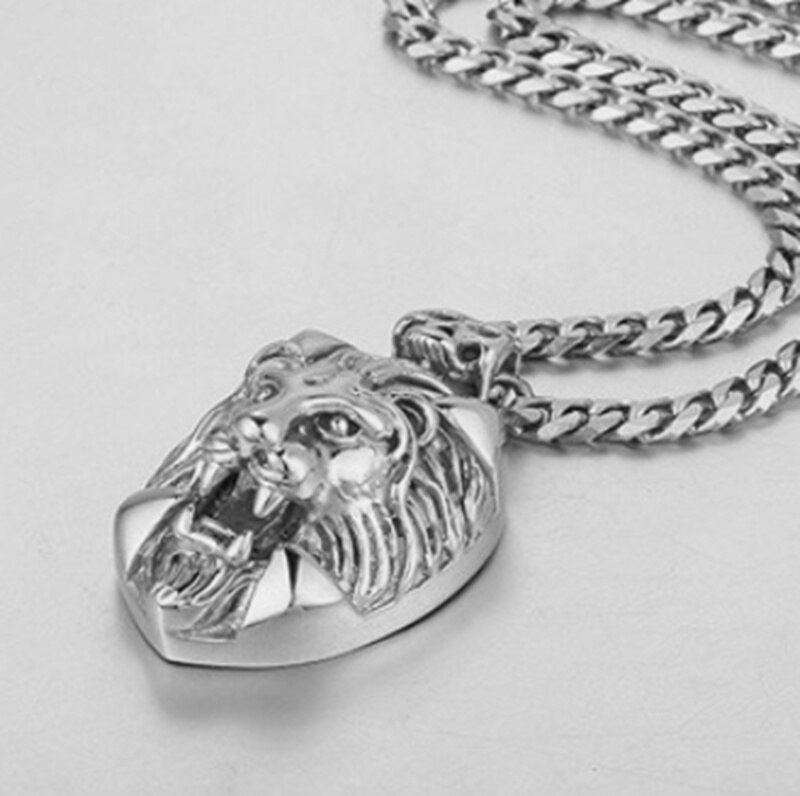 Hommes Style Punk personnalité gothique Lion pendentif collier gourmette cubaine chaîne or collier: silver