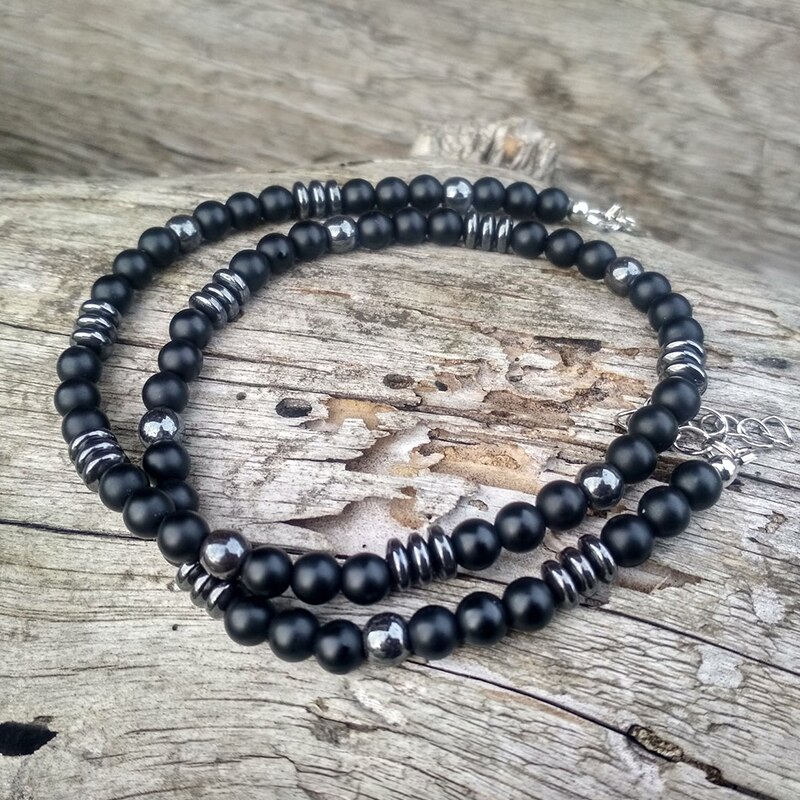 Collar Tribal para hombre, collar de Surf para hombre, collar bohemio para hombre, collar de Onyx negro de ojo de tigre
