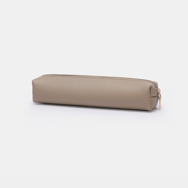 Simpel retro litterær stil penalhus lille kapacitet ensfarvet pu læder penalhus unisex brevpapir taske: Khaki