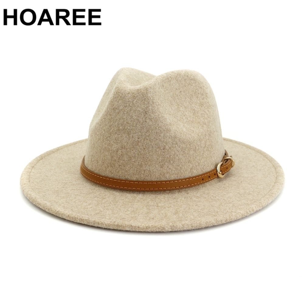 HOAREE-sombrero Fedora de lana de estilo británico para hombre y mujer, sombrero Fedora con cinturón, informal, Unisex, nueva otoño, invierno,