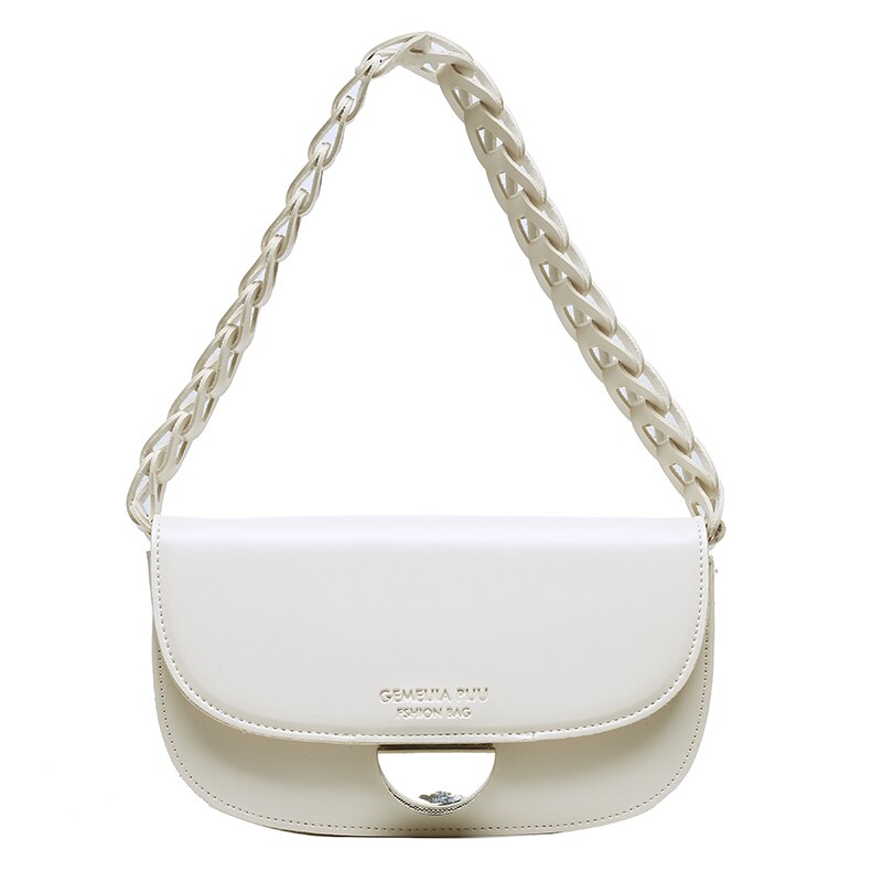 Atli Kleine Effen Kleur Retro Pu Lederen Flap Tassen Voor Vrouwen Eenvoudige Schouder Crossbody Handtassen Keten Cross Body Bag: White