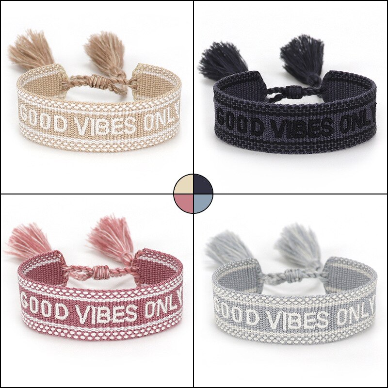 Hand Geborduurde Pols Band Kwastje Brief Vibes Gevlochten Armband Vrouwen Sieraden Goede