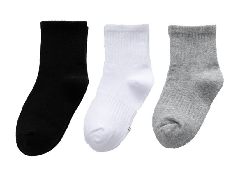 Meias de algodão crianças primavera outono meninas crianças menino esportes sólido branco preto cinza 3 pares chaussettes sandq bebê 2021new: 10-12T