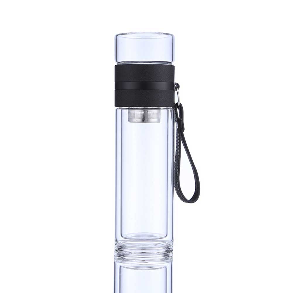 Transparant Glas Thee Beker Draagbare Water Thee Fles met Aparte Cup LBShipping: black