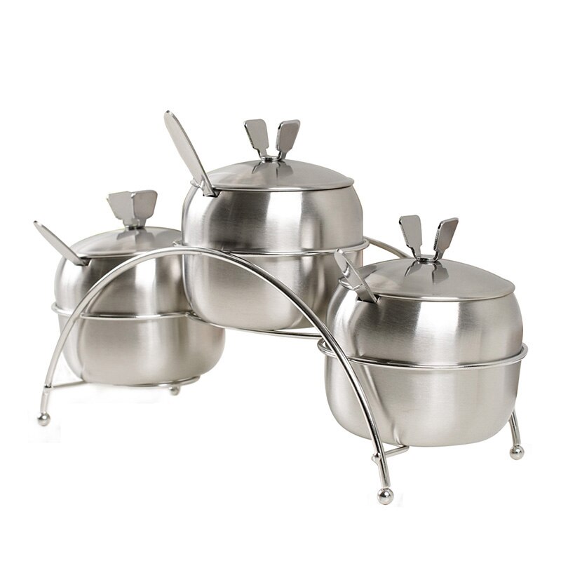 Conjunto de 7 unidades de utensilios de cocina en forma de manzana, recipiente para condimentos de acero inoxidable, recipiente para especias, Bol para azúcar, sal, jarros para servir cucharas: Default Title