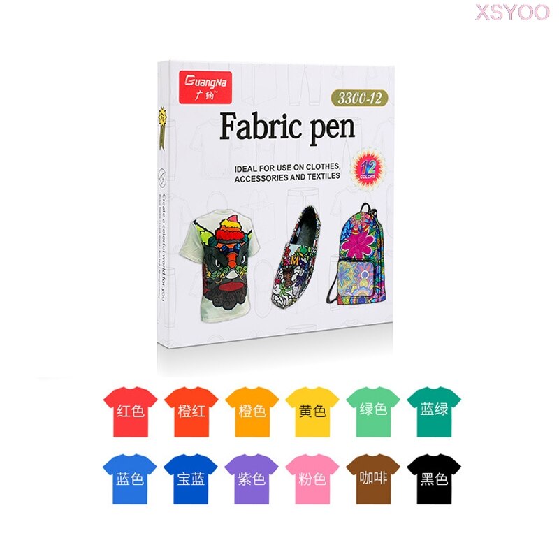 12/24 Kleuren Stof Verf T-shirt Brush Marker Pigment Waterdichte Inkt Marker Voor Textiel Ideaal Kleding Accessoires Diy Schilderen: 12Colors