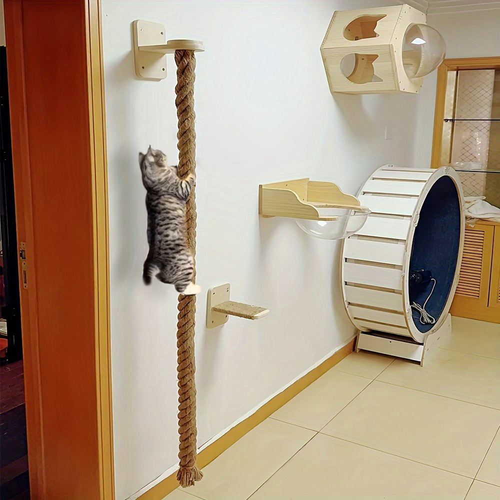 2Pcs Cat Climbing Rope and Shelf Set Wall Mounted Climber Tree Jungle Gym for Indoor Cats Scratching Post Ladder Interactive Toy