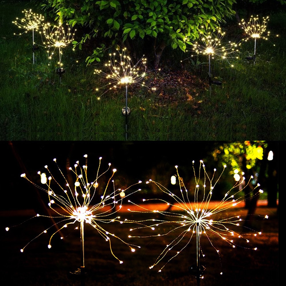 2Stck Solar- angetrieben Freien Gras Globus Löwenzahn Lampe 90/120/198 LED Für Garten Rasen Landschaft Lampe Licht