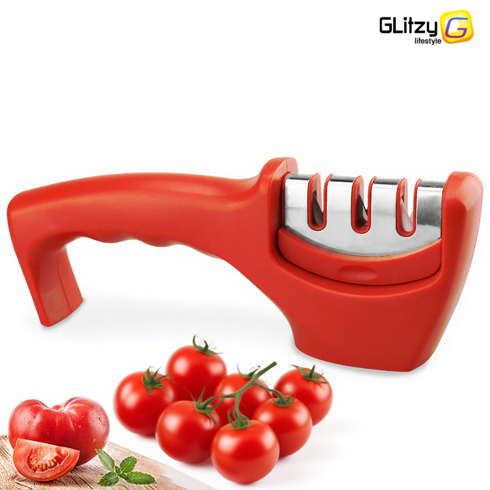 Aiguiseur de Couteau Anti-Dérapant 3 en 1 Affûteurs manuels Convient à Toutes les Tailles de Couteaux de Cuisine 3 Processus d'Aiguisage Anti dérapant Finition Mat Noire Ergonomique: Bleu