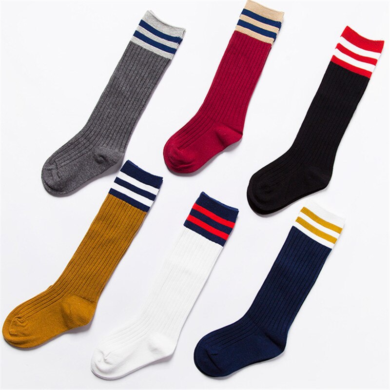 Herfst winter kinderen overknee jongens meisjes sokken lente kinderen katoenen streep sokken kind drie bar sprots sokken